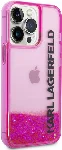 Apple iPhone 14 Pro Max (6.7) Kılıf Karl Lagerfeld Sıvılı Simli Elong Dizayn Kapak - Pembe