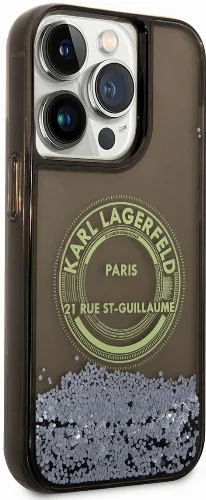 Apple iPhone 14 Pro Max (6.7) Kılıf Karl Lagerfeld Sıvılı Simli RSG Dizayn Kapak - Siyah