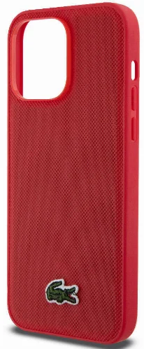 Apple iPhone 14 Pro Max Kılıf Lacoste Orjinal Lisanslı PU Pike Desenli Arka Yüzey İkonik Timsah Dokuma Logolu Kapak - Kırmızı
