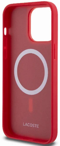 Apple iPhone 14 Pro Max Kılıf Lacoste Orjinal Lisanslı PU Pike Desenli Arka Yüzey İkonik Timsah Dokuma Logolu Kapak - Kırmızı