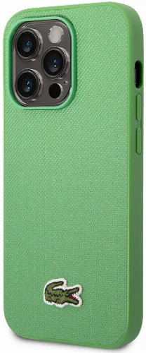 Apple iPhone 14 Pro Max Kılıf Lacoste Orjinal Lisanslı PU Pike Desenli Arka Yüzey İkonik Timsah Dokuma Logolu Kapak - Yeşil