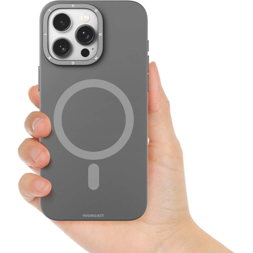 Apple iPhone 14 Pro Max (6.7) Kılıf Magsafe Şarj Özellikli Çizilmeye ve Aşınmaya Dayanıklı Youngkit Velvet Magnet Serisi Kapak - Gri
