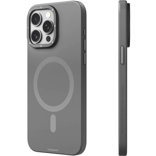 Apple iPhone 14 Pro Max (6.7) Kılıf Magsafe Şarj Özellikli Çizilmeye ve Aşınmaya Dayanıklı Youngkit Velvet Magnet Serisi Kapak - Gri