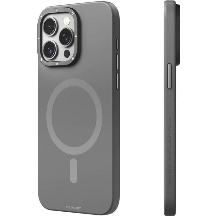 Apple iPhone 14 Pro Max (6.7) Kılıf Magsafe Şarj Özellikli Çizilmeye ve Aşınmaya Dayanıklı Youngkit Velvet Magnet Serisi Kapak - Gri