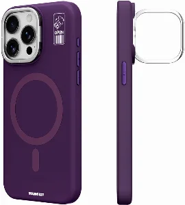 Apple iPhone 14 Pro Max (6.7) Kılıf Magsafe Şarj Özellikli Kamera Standlı Silikon Youngkit Bitty Cream Kapak - Mor