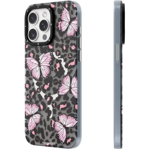 Apple iPhone 14 Pro Max (6.7) Kılıf Magsafe Şarj Özellikli Kelebek Desenli Youngkit Shadow Dance Serisi Kapak - Gri