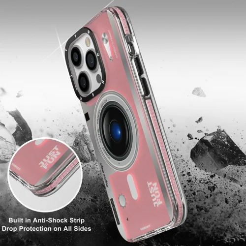 Apple iPhone 14 Pro Max Kılıf Magsafe Şarj Özellikli Lens Figürlü YoungKit Art Film Serisi Kapak - Pembe