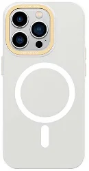 Apple iPhone 14 Pro Max (6.7) Kılıf Magsafe Şarj Özellikli Metal Kamera Çerçeveli Recci Glaze Serisi Kapak - Beyaz