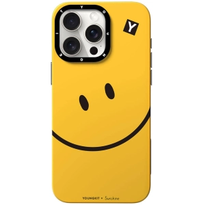 Apple iPhone 14 Pro Max (6.7) Kılıf Magsafe Şarj Özellikli Sunshine Tasarımlı Youngkit Daily Happy Serisi Kapak - Siyah-Sarı