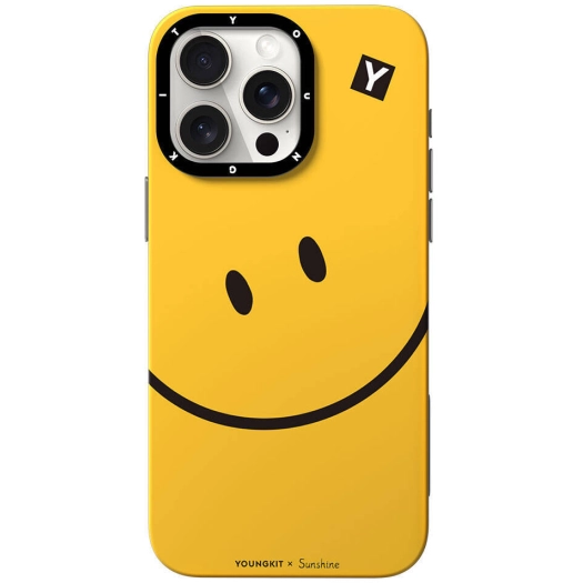 Apple iPhone 14 Pro Max (6.7) Kılıf Magsafe Şarj Özellikli Sunshine Tasarımlı Youngkit Daily Happy Serisi Kapak - Siyah-Sarı