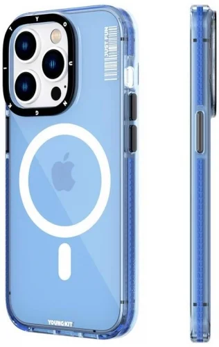 Apple iPhone 14 Pro Max Kılıf Magsafe Şarj Özellikli YoungKit Crystal Color Serisi Kapak - Mavi