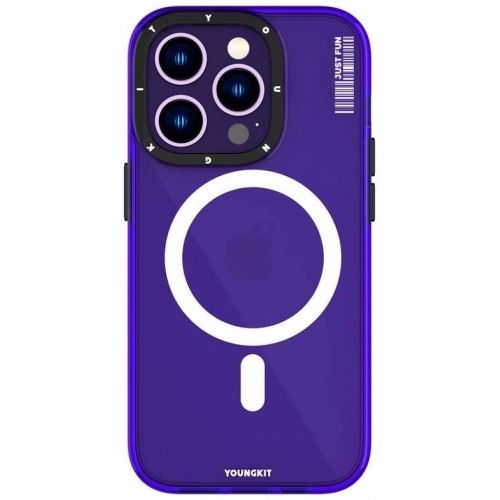 Apple iPhone 14 Pro Max Kılıf Magsafe Şarj Özellikli YoungKit Crystal Color Serisi Kapak - Mor