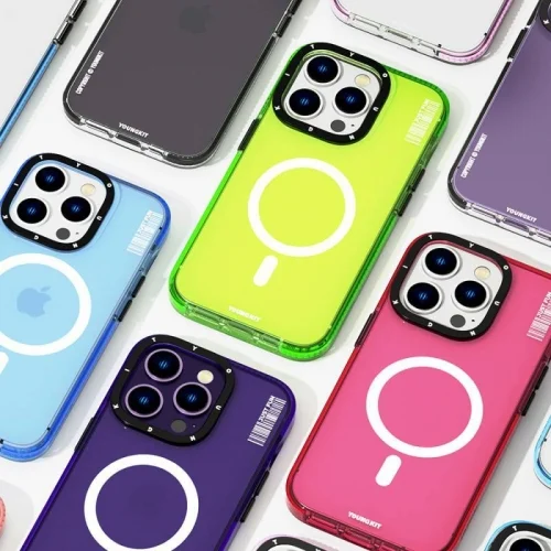 Apple iPhone 14 Pro Max Kılıf Magsafe Şarj Özellikli YoungKit Crystal Color Serisi Kapak - Pembe