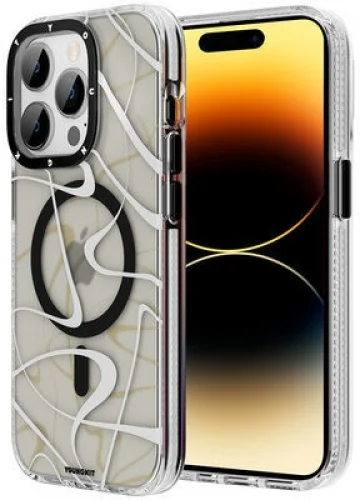 Apple iPhone 14 Pro Max Kılıf Magsafe Şarj Özellikli Youngkit Water-Ink Serisi Kapak - Beyaz