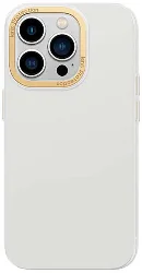 Apple iPhone 14 Pro Max (6.7) Kılıf Metal Kamera Çerçeveli Recci Glaze Serisi Kapak - Beyaz
