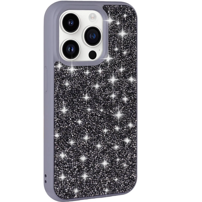 Apple iPhone 14 Pro Max Kılıf Parlak Taşlı Tasarım Zore Pırlanta Kapak - Gri