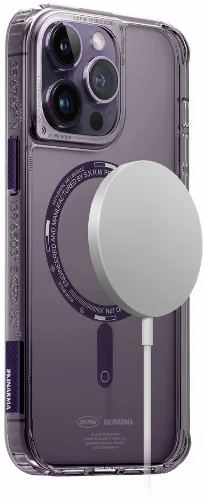 Apple iPhone 14 Pro Max Kılıf SkinArma Şeffaf Airbag Tasarımlı Magsafe Şarj Özellikli Saido Kapak - Mor