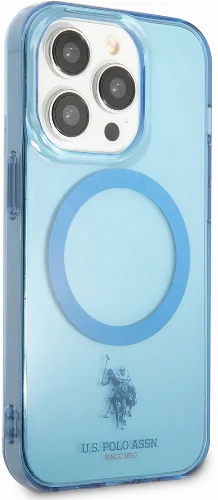 Apple iPhone 14 Pro Max (6.7) Kılıf U.S. POLO ASSN. Magsafe Şarj Özellikli Transparan Tasarım Kapak - Mavi