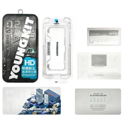 Apple iPhone 14 Pro Max Youngkit Antistatik Ve Antidust Kolay Uygulama Aparatlı Cam Ekran Koruyucu - Şeffaf