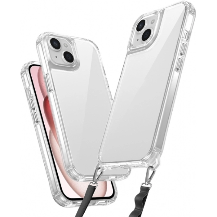 Apple iPhone 15 (6.1) Kılıf Airbagli Takılabilir Askı Aparatlı Esnek Snap Silikon Kapak - Şeffaf