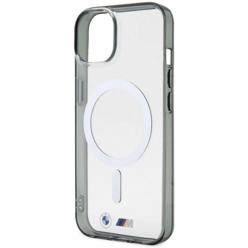 Apple iPhone 15 (6.1) Kılıf BMW Magsafe Şarj Özellikli Transparan Silver Ring Orjinal Lisanslı Kapak - Şeffaf