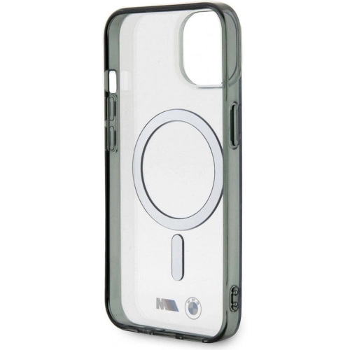 Apple iPhone 15 (6.1) Kılıf BMW Magsafe Şarj Özellikli Transparan Silver Ring Orjinal Lisanslı Kapak - Şeffaf