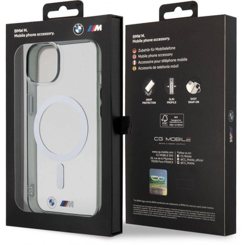 Apple iPhone 15 (6.1) Kılıf BMW Magsafe Şarj Özellikli Transparan Silver Ring Orjinal Lisanslı Kapak - Şeffaf