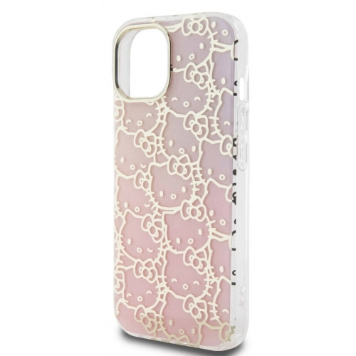 Apple iPhone 15 (6.1) Kılıf Hello Kitty Orjinal Lisanslı Renk Geçişli Elektroplating Kaplama Kitty Head Desenli Kapak - Pembe