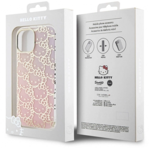 Apple iPhone 15 (6.1) Kılıf Hello Kitty Orjinal Lisanslı Renk Geçişli Elektroplating Kaplama Kitty Head Desenli Kapak - Pembe