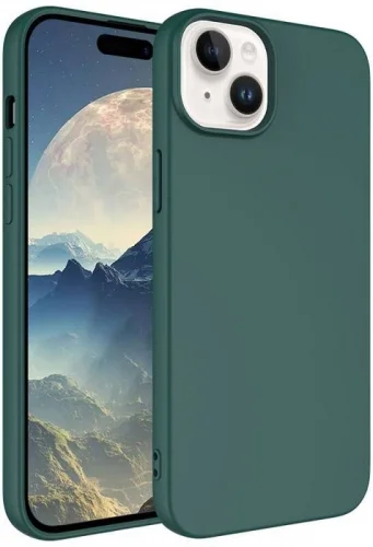 Apple iPhone 15 (6.1) Kılıf İçi Kadife Mat Mara Lansman Silikon Kapak  - Koyu Yeşil