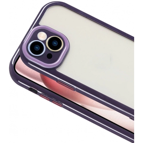 Apple iPhone 15 (6.1) Kılıf Kamera Korumalı Renkli Kenar ve Çerçeve Tasarımlı Vitamin Kapak - Koyu Mor