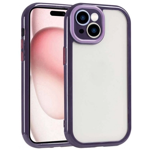 Apple iPhone 15 (6.1) Kılıf Kamera Korumalı Renkli Kenar ve Çerçeve Tasarımlı Vitamin Kapak - Koyu Mor