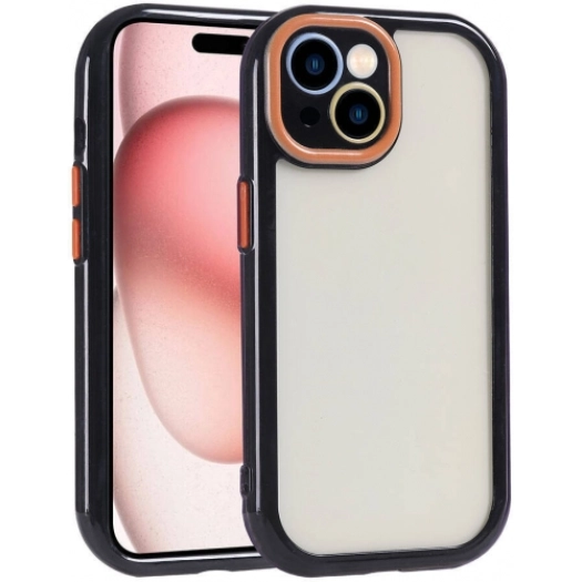 Apple iPhone 15 (6.1) Kılıf Kamera Korumalı Renkli Kenar ve Çerçeve Tasarımlı Vitamin Kapak - Siyah