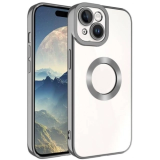 Apple iPhone 15 (6.1) Kılıf Kamera Lens Korumalı Şeffaf Renkli Logo Gösteren Parlak Kapak - Füme