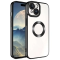 Apple iPhone 15 (6.1) Kılıf Kamera Lens Korumalı Şeffaf Renkli Logo Gösteren Parlak Kapak - Siyah