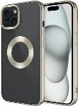 Apple iPhone 15 (6.1) Kılıf Kamera Korumalı Silikon Logo Açık Omega Kapak - Titanyum