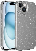 Apple iPhone 15 (6.1) Kılıf Kamera Korumalı Simli Lüks Zore Koton Kapak - Gri