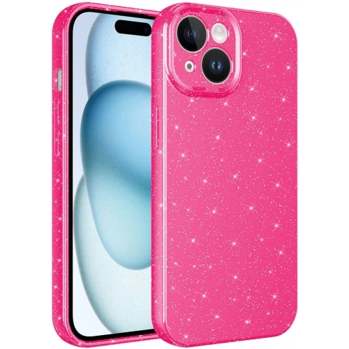 Apple iPhone 15 (6.1) Kılıf Kamera Korumalı Simli Lüks Zore Koton Kapak - Pembe Koyu