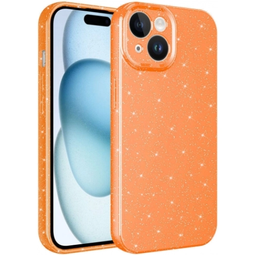 Apple iPhone 15 (6.1) Kılıf Kamera Korumalı Simli Lüks Zore Koton Kapak - Turuncu