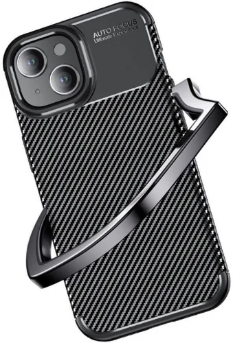 Apple iPhone 15 (6.1) Kılıf Karbon Serisi Mat Fiber Silikon Negro Kapak - Siyah
