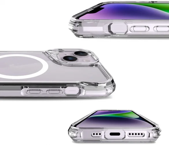 Apple iPhone 15 (6.1) Kılıf MagSafe Özellikli TPU Kenarları Esnek T-Max Kapak - Şeffaf