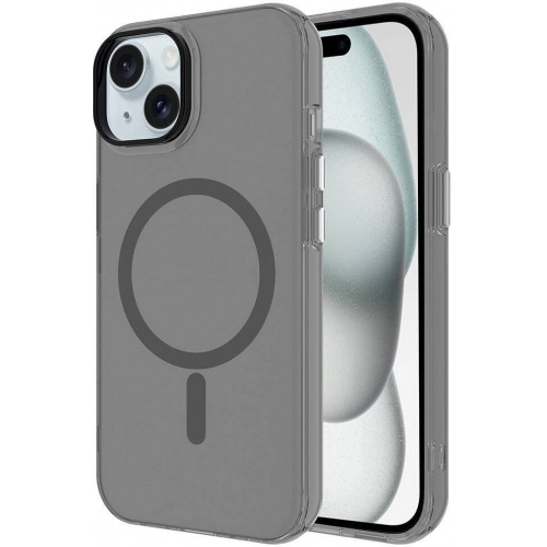 Apple iPhone 15 (6.1) Kılıf Magsafe Şarj Özellikli Buzlu Transparan C-Pro Sert Kapak - Koyu Gri