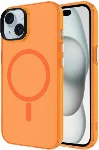 Apple iPhone 15 (6.1) Kılıf Magsafe Şarj Özellikli Buzlu Transparan C-Pro Sert Kapak - Turuncu