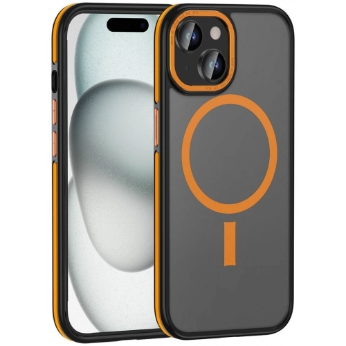 Apple iPhone 15 (6.1) Kılıf Magsafe Şarj Özellikli Mat Görünümlü Ant Kapak - Turuncu