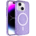 Apple iPhone 15 (6.1) Kılıf Magsafe Şarj Özellikli Parlayan Simli Saydam Renkli Allstar Kapak - Mor