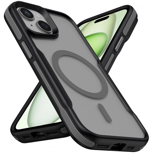 Apple iPhone 15 (6.1) Kılıf Magsafe Şarj Özellikli Renkli Kenar Airbag Şeritli Lamer TPU MagSafe Kapak - Gri