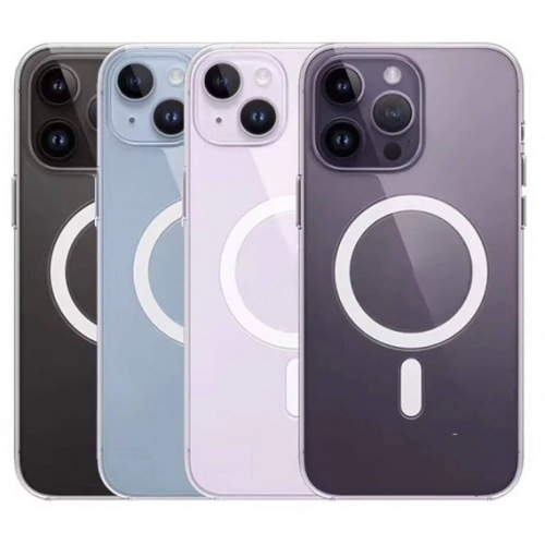 Apple iPhone 15 (6.1) Kılıf Magsafe Şarj Özellikli Şeffaf Sert PC Embos Kapak - Şeffaf