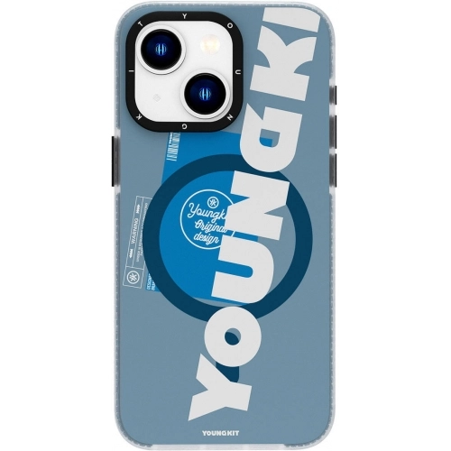 Apple iPhone 15 (6.1) Kılıf Magsafe Şarj Özellikli Youngkit Binfen Serisi Yazı Temalı Kapak - Mavi