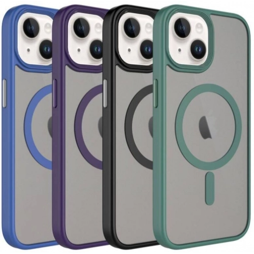 Apple iPhone 15 (6.1) Kılıf Mat Arka Yüzey Wireless Şarj Özellikli Flet Magsafe Kapak - Koyu Mor