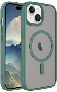 Apple iPhone 15 (6.1) Kılıf Mat Arka Yüzey Wireless Şarj Özellikli Zore Flet Magsafe Kapak - Yeşil